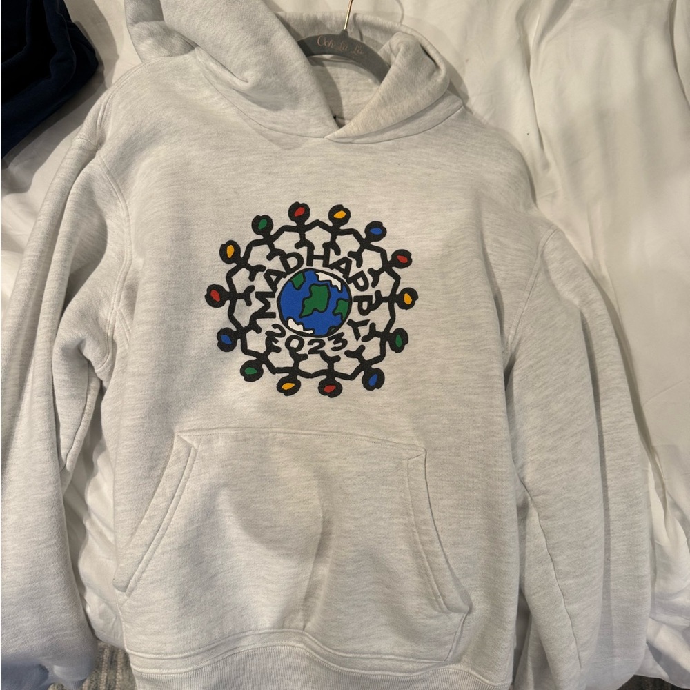 Madhappy Light Gray Hoodie with Colorful Earth Design
